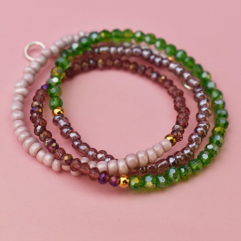 Multi bead necklace handmade, multicolor seed bead choker